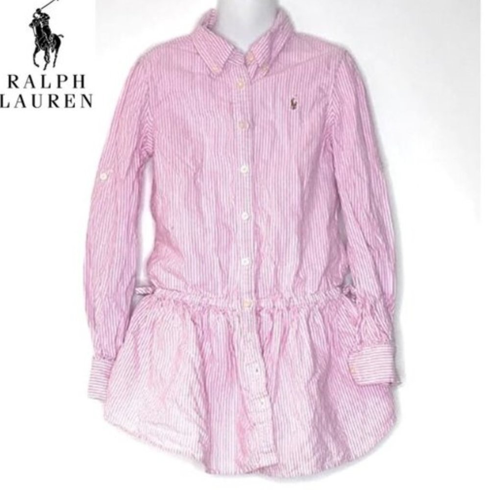 Pink Striped Cotton Shirt Dress